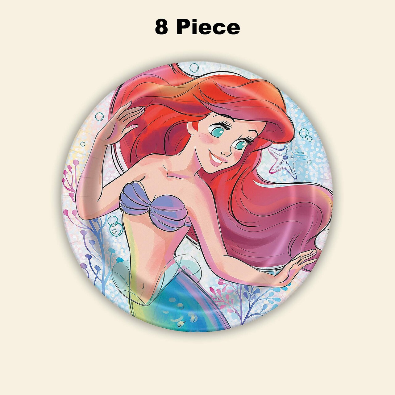 8 Count Disney Little Mermaid Ariel Paper Plates Party Supplies Ocean Theme 9"